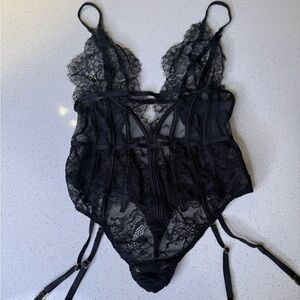 Victoria's Secret Black Lace Bodysuit with garter straps